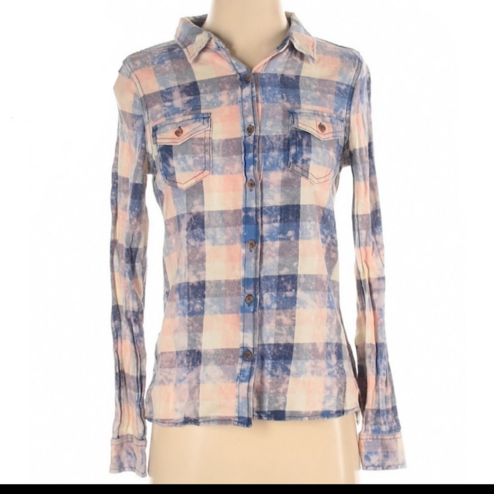 S Pink Plaid Long Sleeve Button-Down Cowgirl Shirt